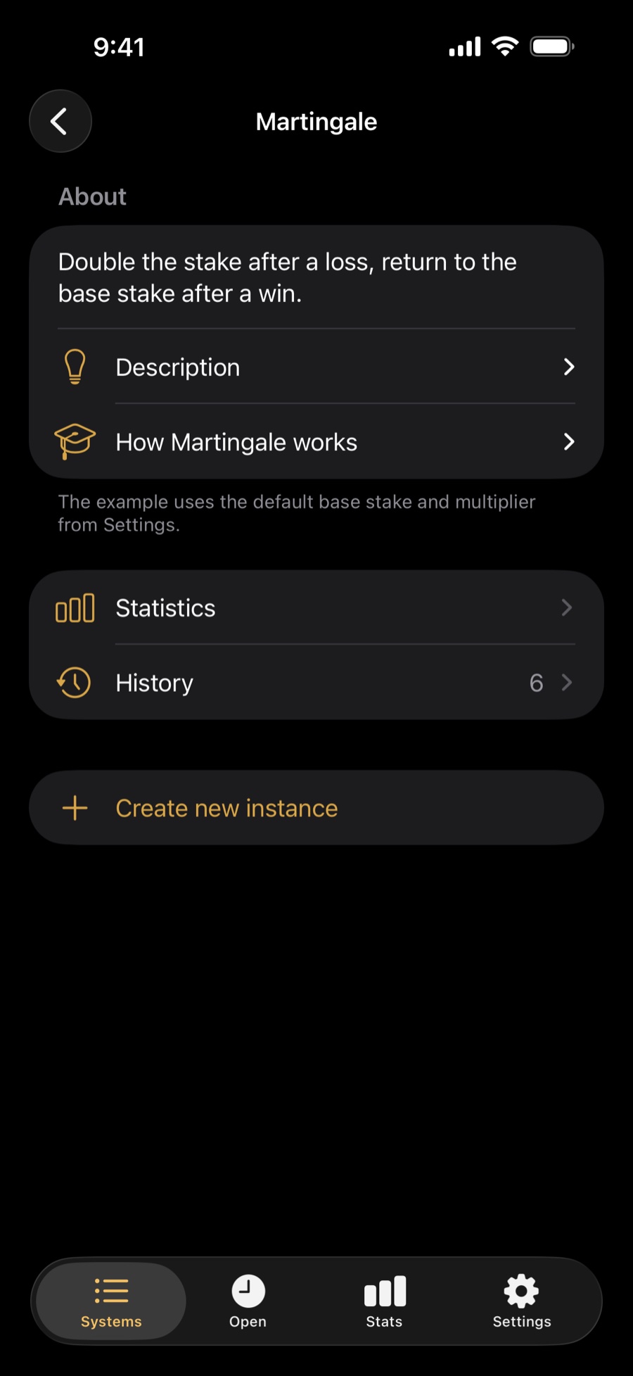 System screen in dark mode